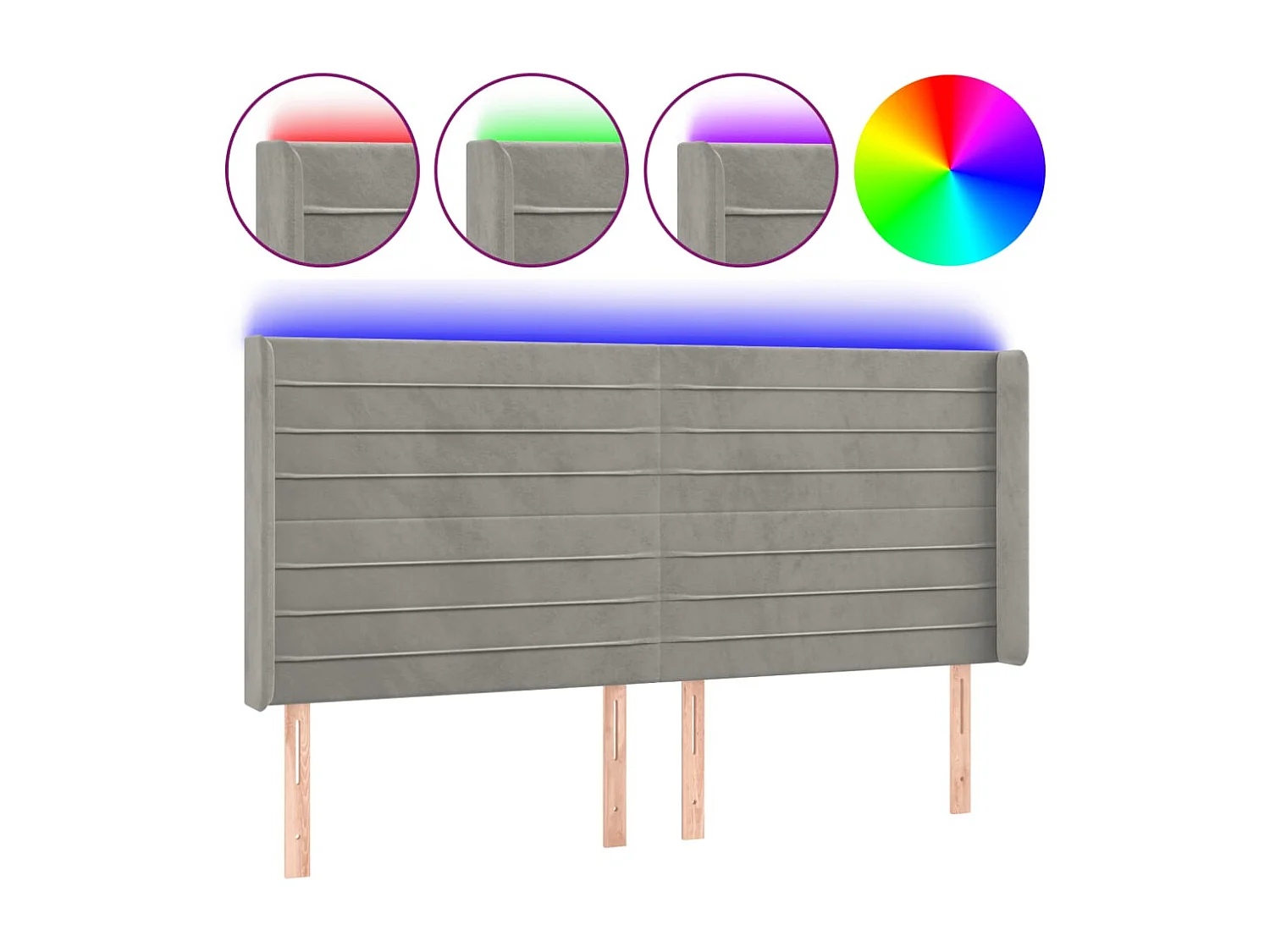 Cabecero | Cabezal de Cama | Mueble cabecero con LED de terciopelo gris claro 163x16x118/128 cm