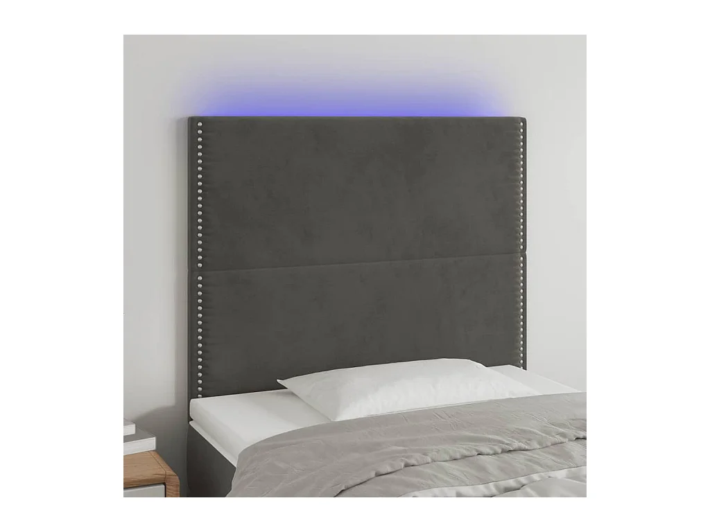 Tête de Lit | Panneau de tête pour lit Moderne à LED Gris foncé 80x5x118/128 cm Velours