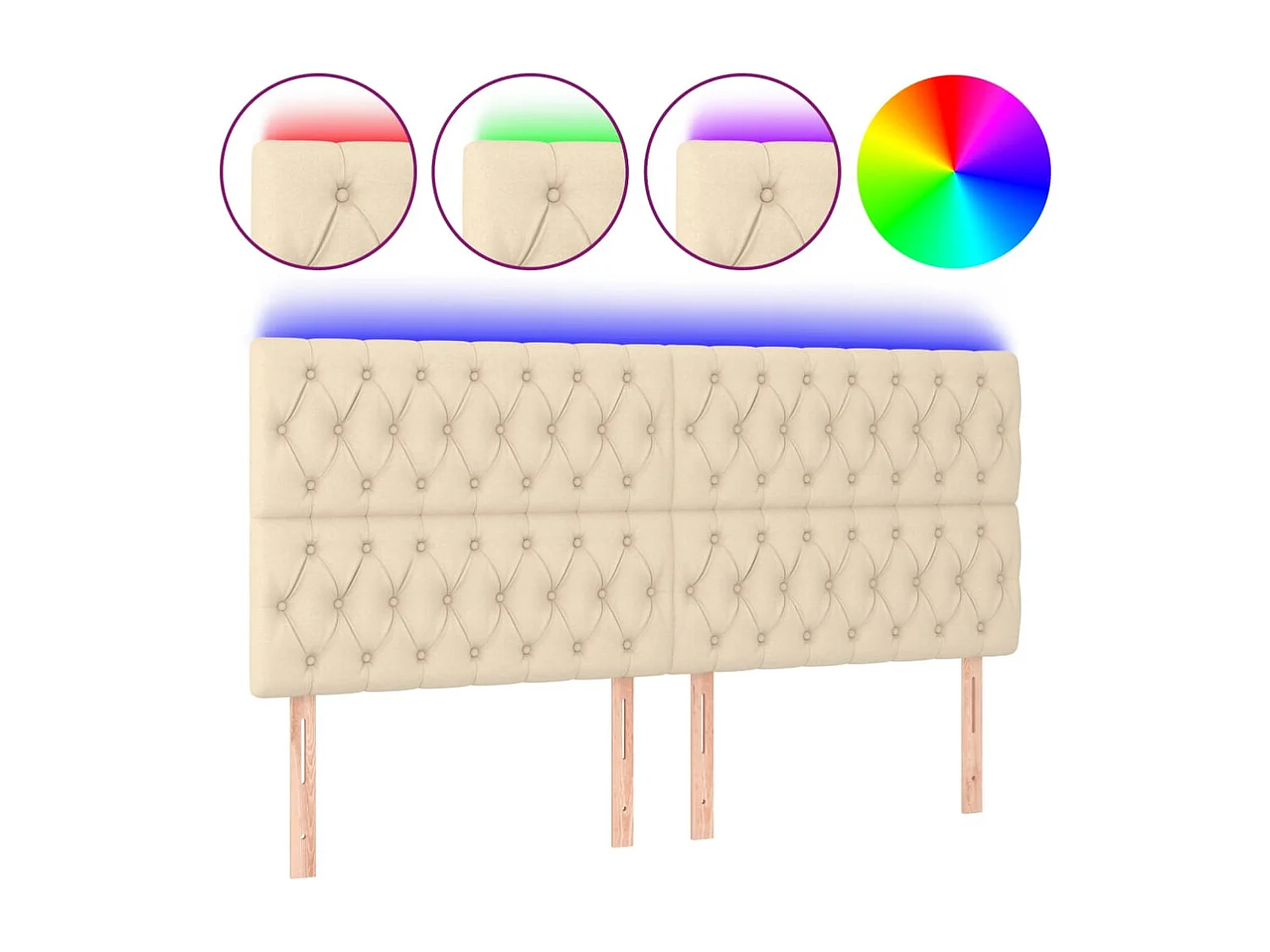 Cabecero | Cabezal de Cama | Mueble cabecero con luces LED tela crema 180x7x118/128 cm