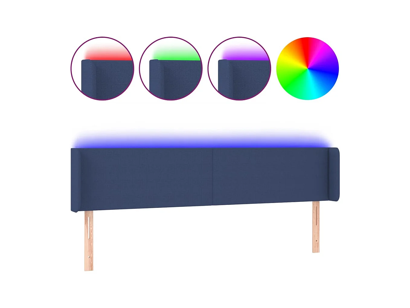 Mueble cabecero | Cabezal de cama | Cabecero con LED de tela azul 203x16x78/88 cm