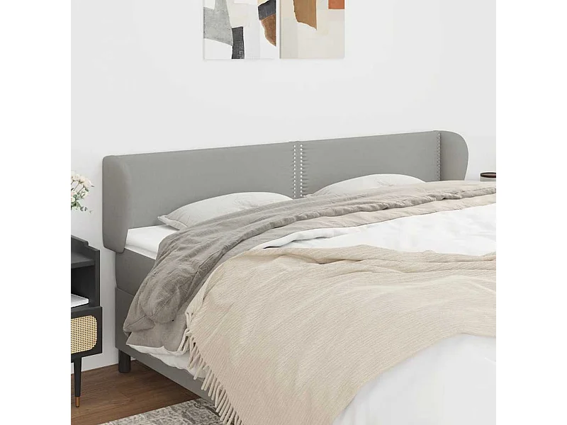 Tête de Lit | Panneau de tête pour lit Moderne avec oreilles Gris clair 183x23x78/88 cm Tissu