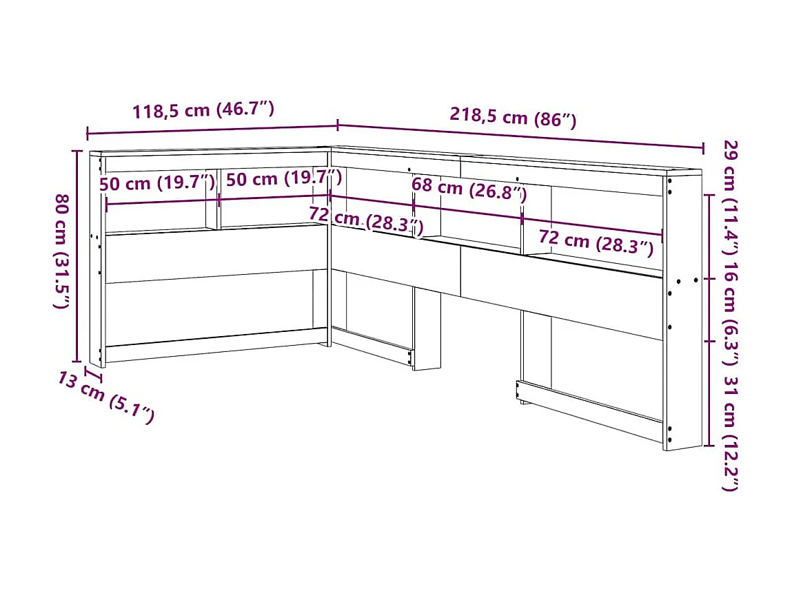 Cabecero cama | Cabezal de cama | Mueble de cabecero estantería forma L marrón encerado 100 cm