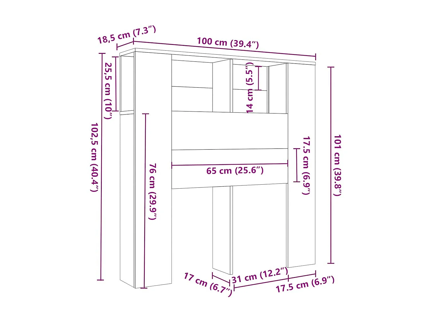 Tête de Lit avec rangement | Armoire de tête de lit Noir 100x18,5x102,5 cm