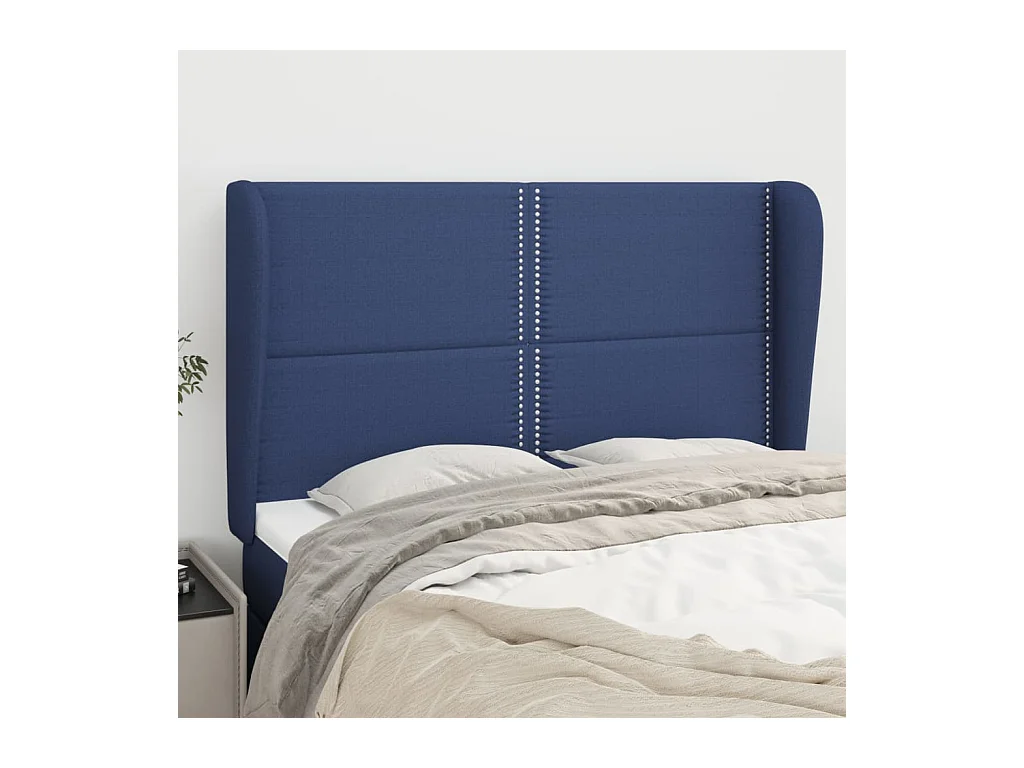 Tête de Lit | Panneau de tête pour lit Moderne avec oreilles Bleu 147x23x118/128 cm Tissu