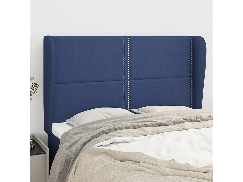 Tête de Lit | Panneau de tête pour lit Moderne avec oreilles Bleu 147x23x118/128 cm Tissu