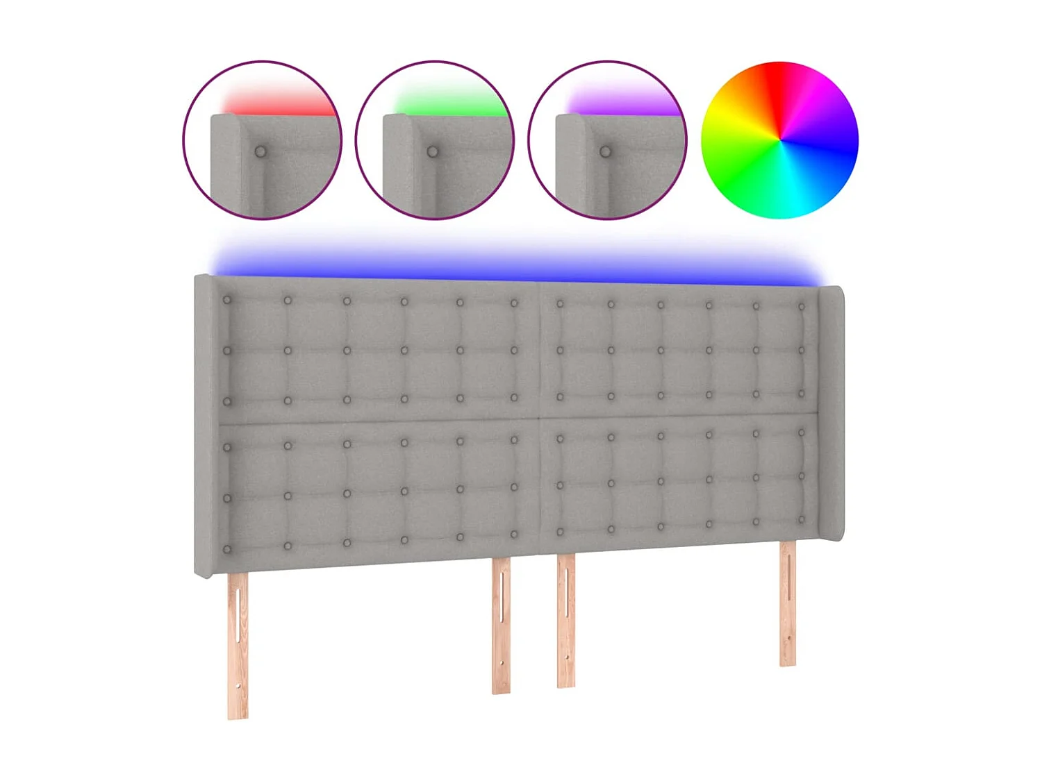 Hoofdbord | Hoofdeinde LED 163x16x118/128 cm stof lichtgrijs