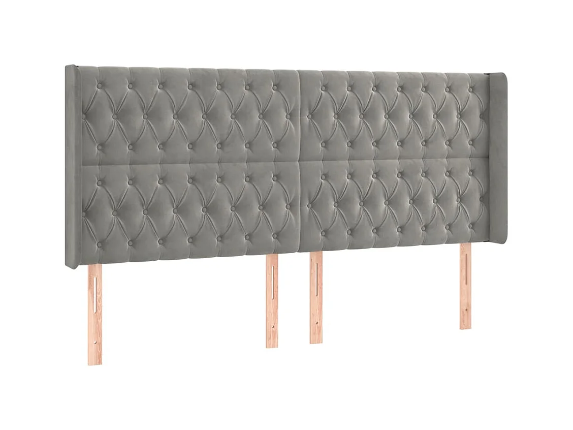 Cabecero | Cabezal de Cama | Mueble cabecero con orejas de terciopelo gris claro 183x16x118/128 cm