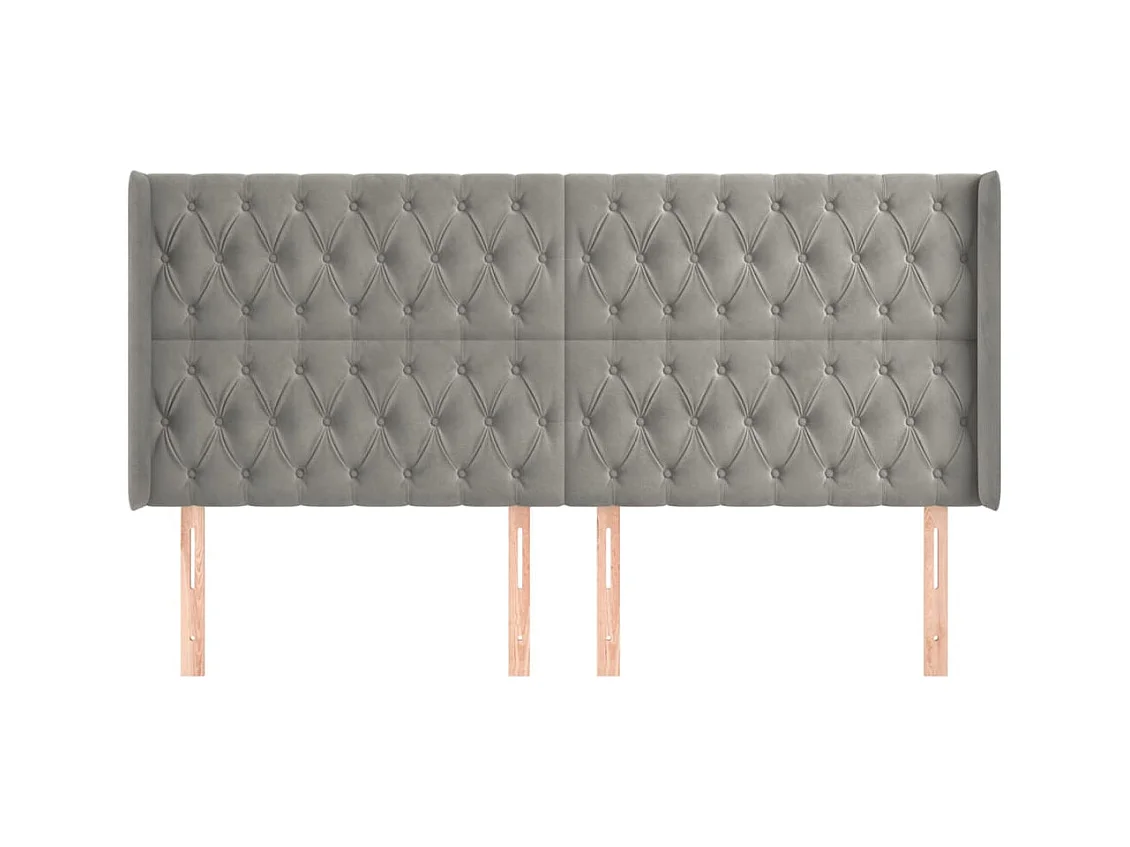 Cabecero | Cabezal de Cama | Mueble cabecero con orejas de terciopelo gris claro 183x16x118/128 cm