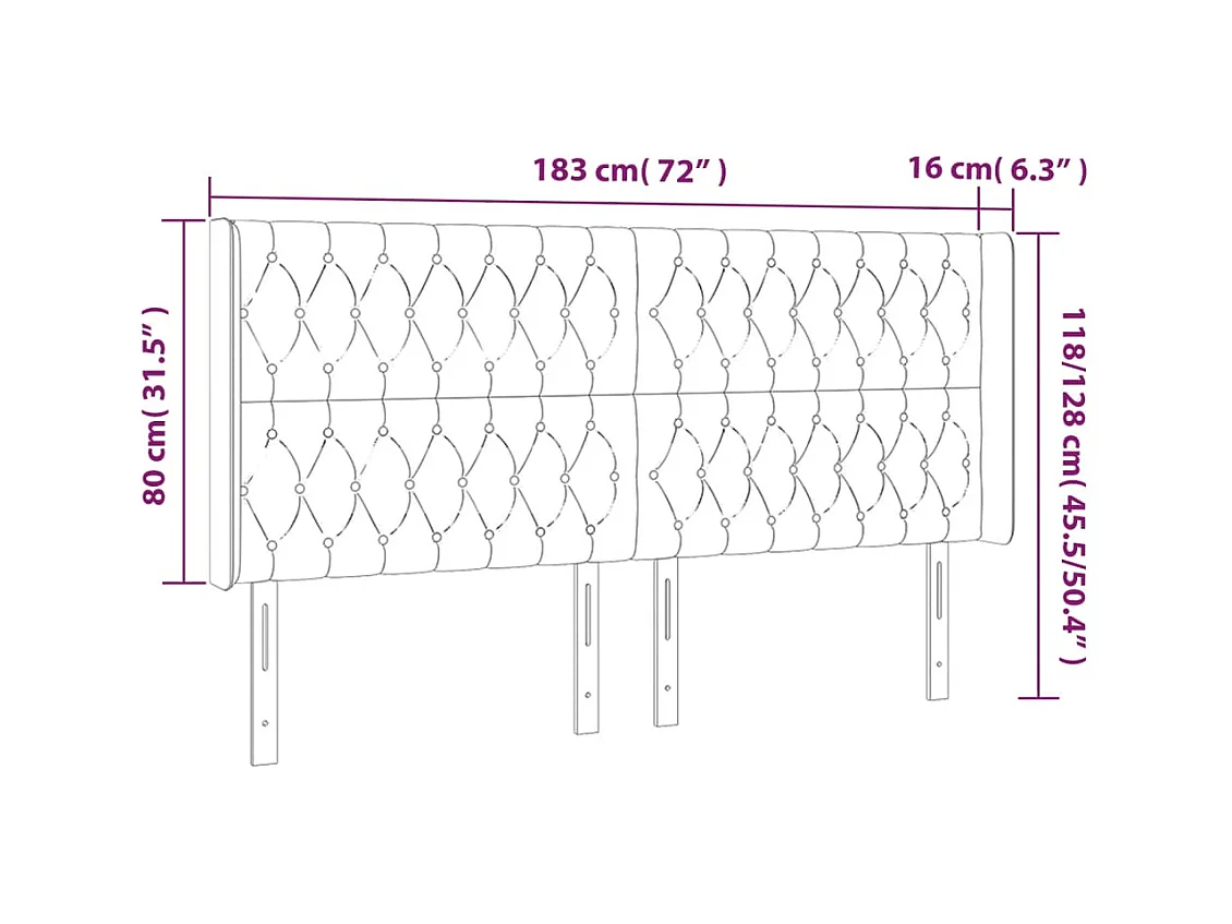 Cabecero | Cabezal de Cama | Mueble cabecero con orejas de terciopelo gris claro 183x16x118/128 cm