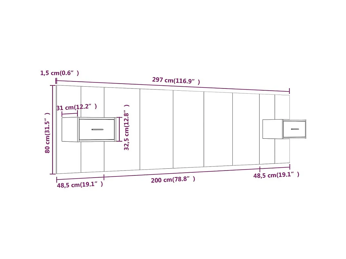 Cabecero de Cama | Cabezal de cama | Mueble de cabecero con mesitas madera contrachapada blanco