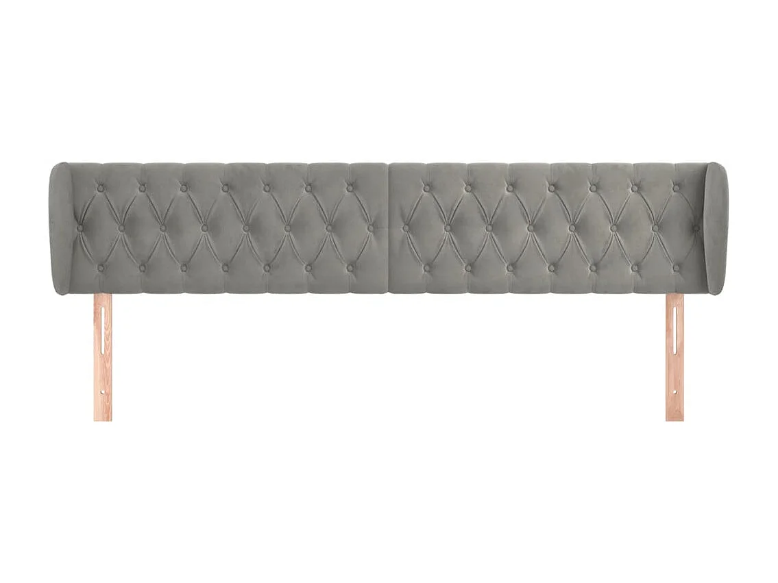 Tête de Lit | Panneau de tête pour lit Moderne avec oreilles Gris clair 203x23x78/88 cm Velours