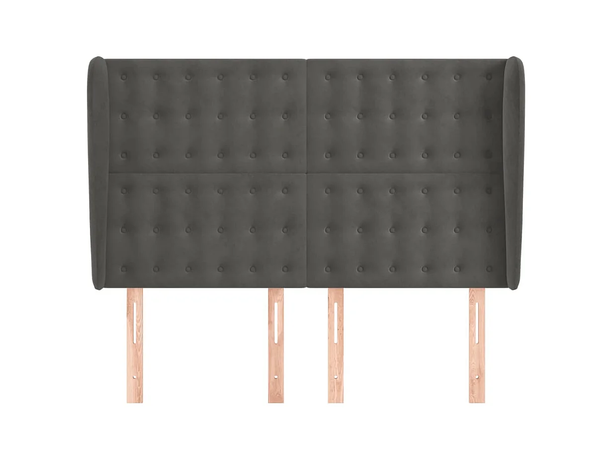 Cabecero | Cabezal de Cama | Mueble cabecero con orejas de terciopelo gris oscuro 147x23x118/128 cm