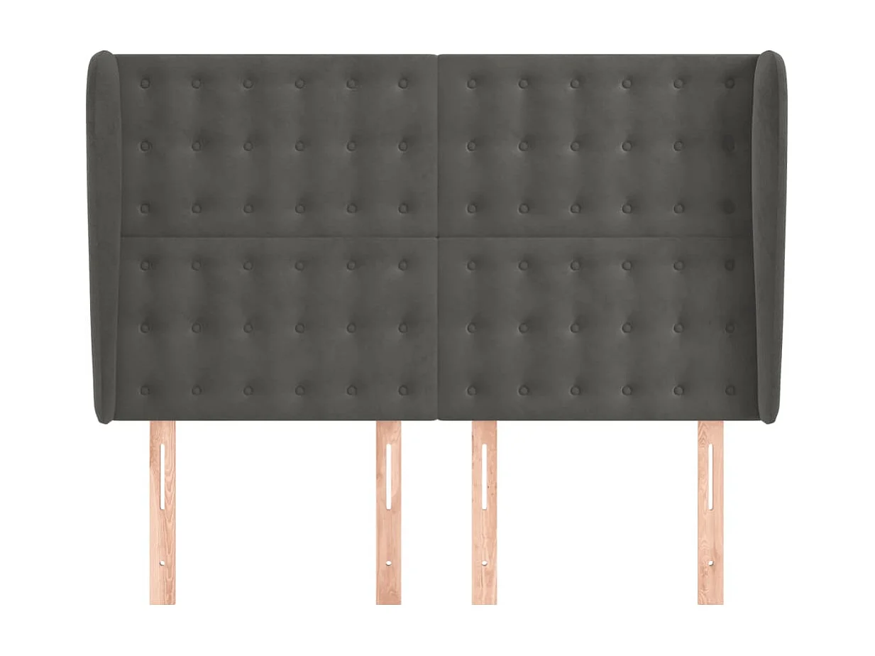 Tête de Lit | Panneau de tête pour lit Moderne avec oreilles Gris foncé 147x23x118/128 cm Velours