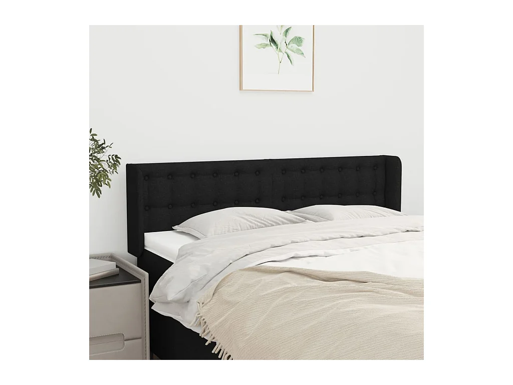 Tête de Lit | Panneau de tête pour lit Moderne avec oreilles Noir 147x16x78/88 cm Tissu