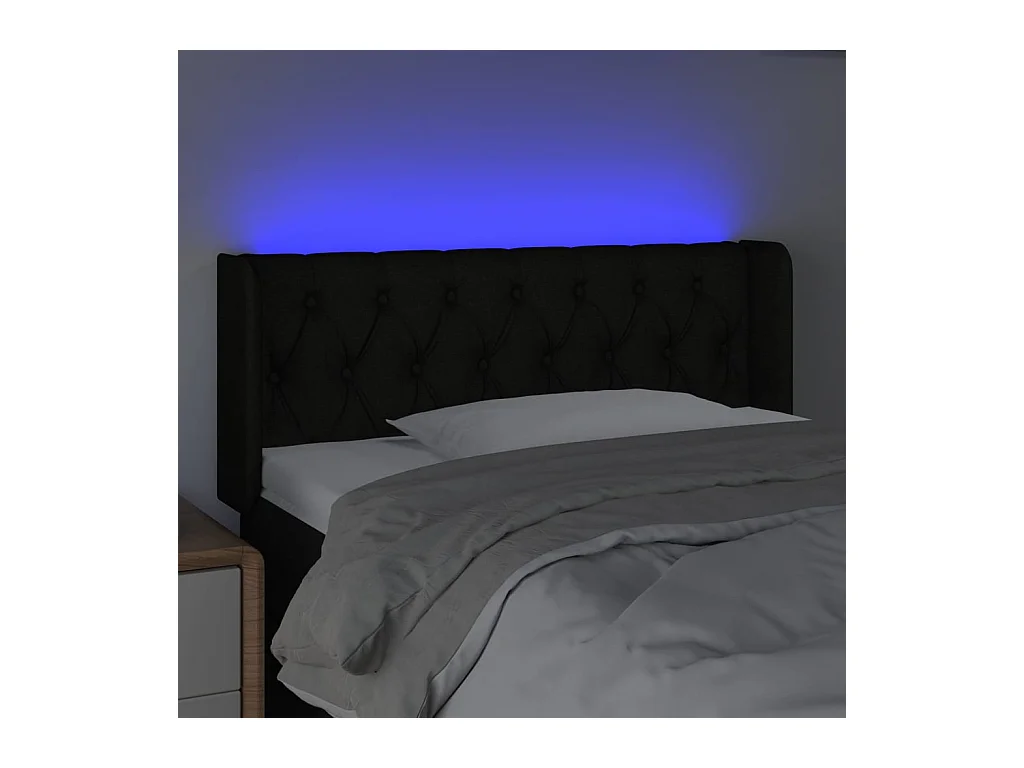 Tête de Lit | Panneau de tête pour lit Moderne à LED Noir 103x16x78/88 cm Tissu