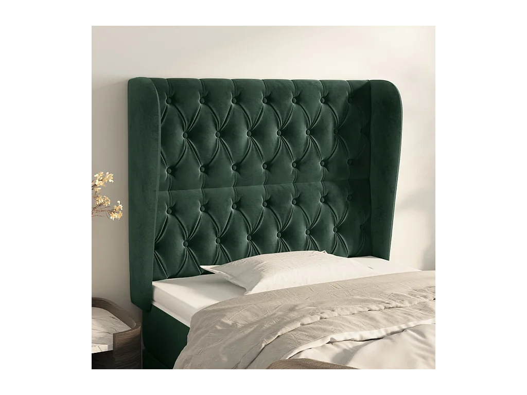 Tête de Lit | Panneau de tête pour lit Moderne avec oreilles Vert foncé 103x23x118/128 cm Velours