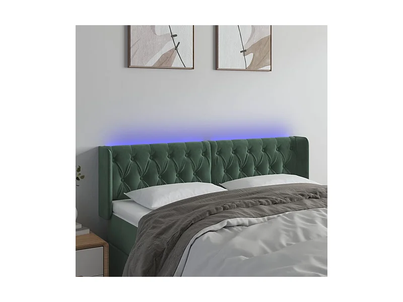 Tête de Lit | Panneau de tête pour lit Moderne à LED Vert foncé 163x16x78/88 cm Velours
