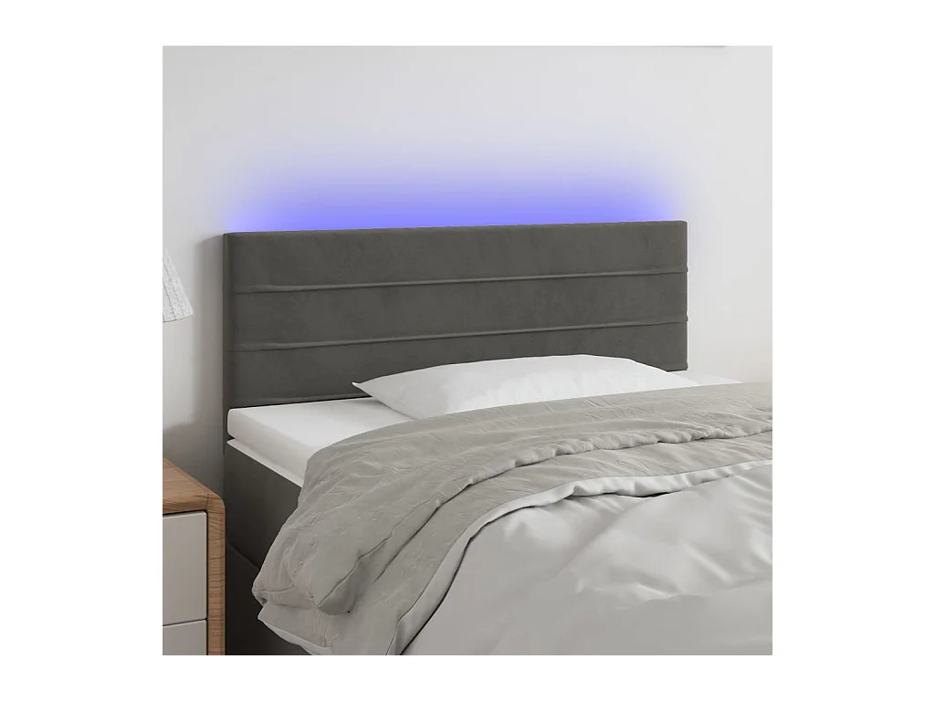 Cabecero | Cabezal de Cama | Mueble cabecero con LED de terciopelo gris oscuro 100x5x78/88 cm