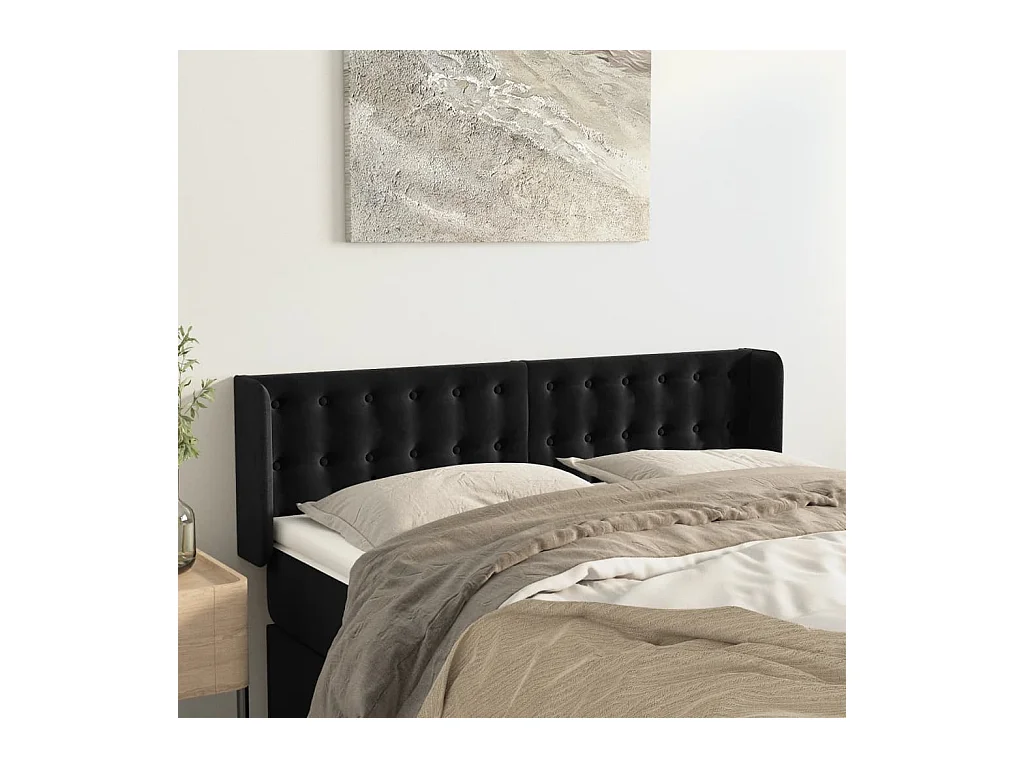 Tête de Lit | Panneau de tête pour lit Moderne avec oreilles Noir 147x16x78/88 cm Velours