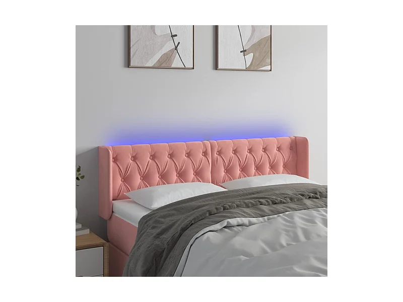 Cabecero | Cabezal de Cama | Mueble cabecero con LED de terciopelo rosa 163x16x78/88 cm