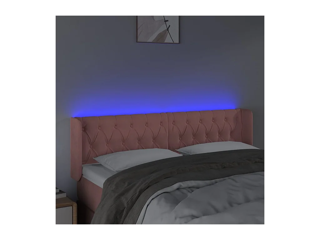 Cabecero | Cabezal de Cama | Mueble cabecero con LED de terciopelo rosa 163x16x78/88 cm