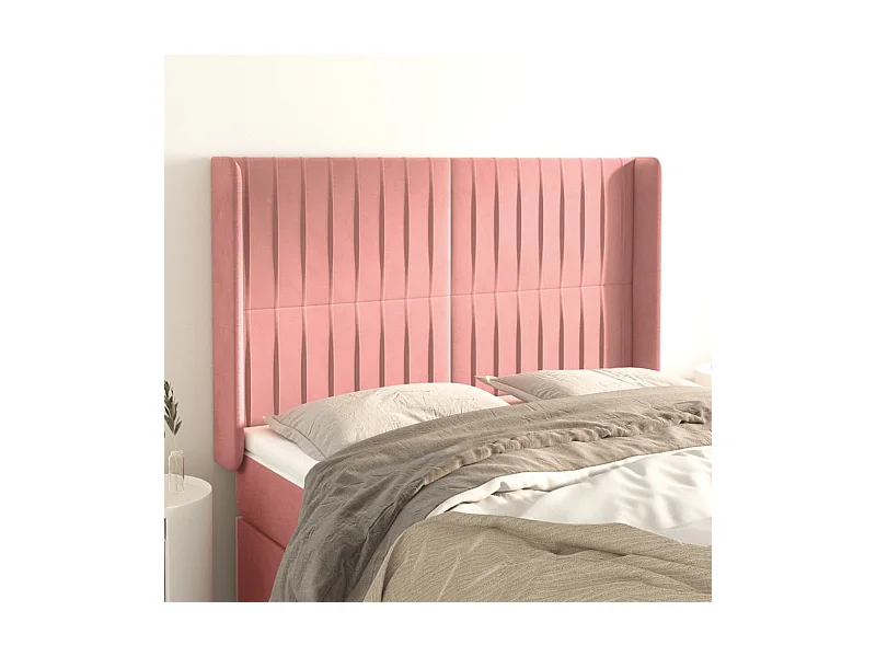 Tête de Lit | Panneau de tête pour lit Moderne avec oreilles Rose 147x16x118/128 cm Velours