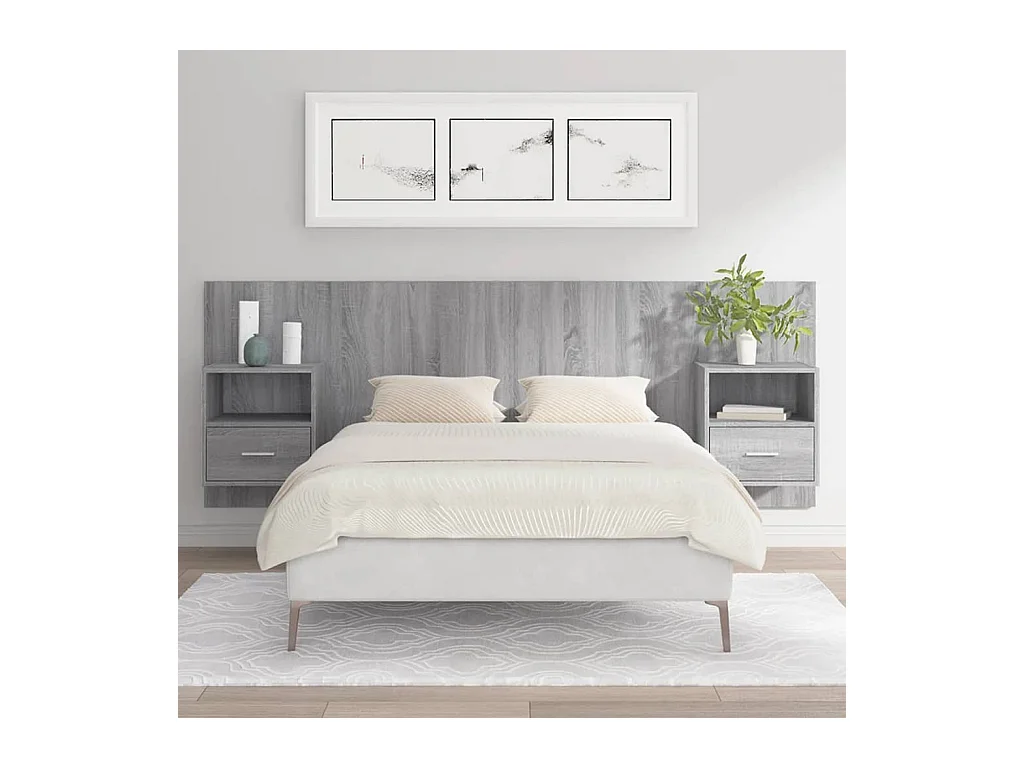 Tête de Lit avec rangement | Tête de lit avec armoires sonoma gris Bois d'ingénierie