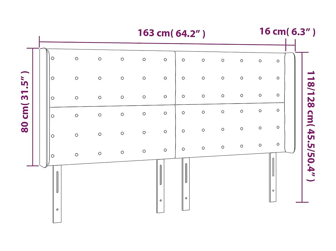 Mueble cabecero | Cabezal de cama | Cabecero con LED de tela negro 163x16x118/128 cm