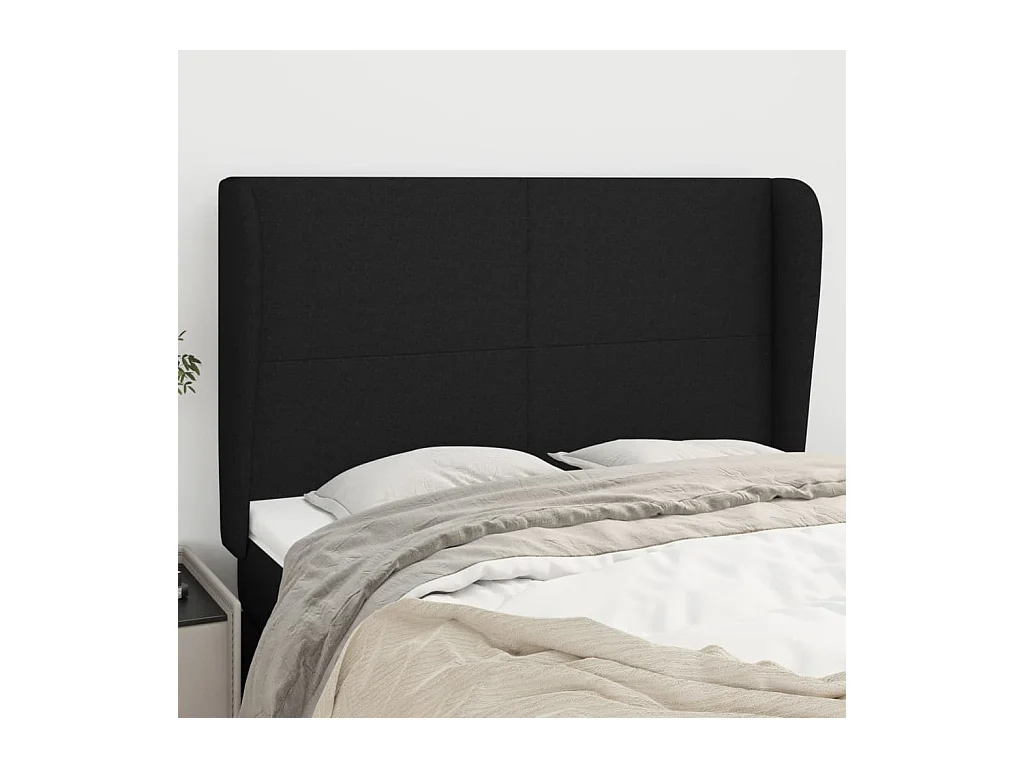 Cabecero | Cabezal de Cama | Mueble cabecero con orejas de tela negro 147x23x118/128 cm