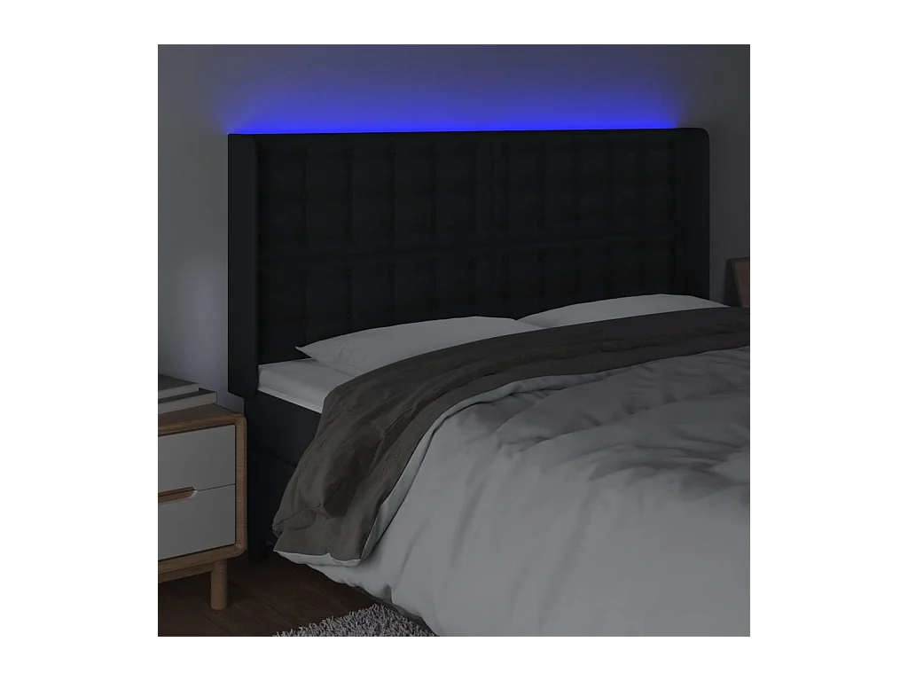 Tête de Lit | Panneau de tête pour lit Moderne à LED Noir 163x16x118/128 cm Similicuir