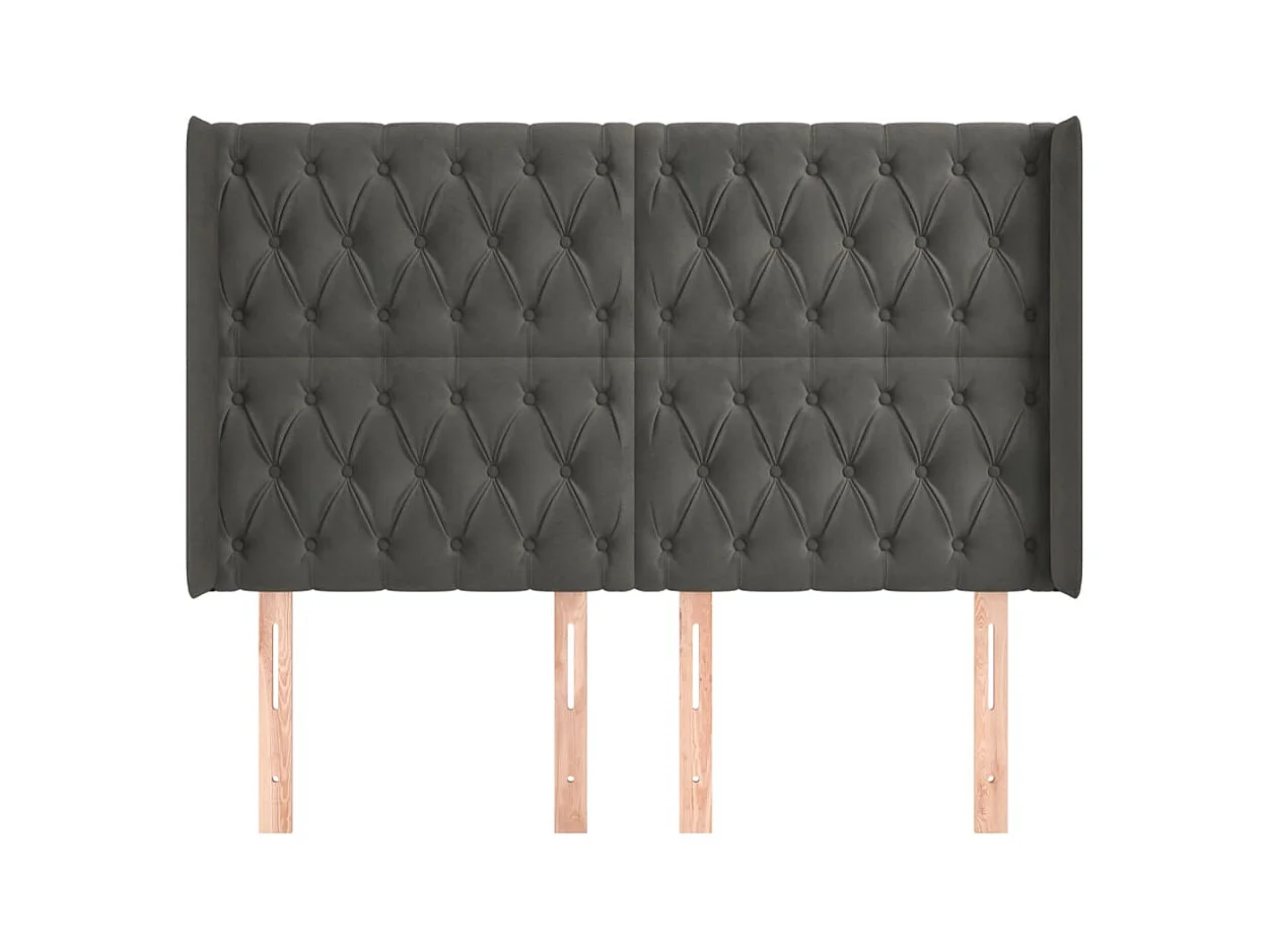 Tête de Lit | Panneau de tête pour lit Moderne avec oreilles Gris foncé 163x16x118/128 cm Velours