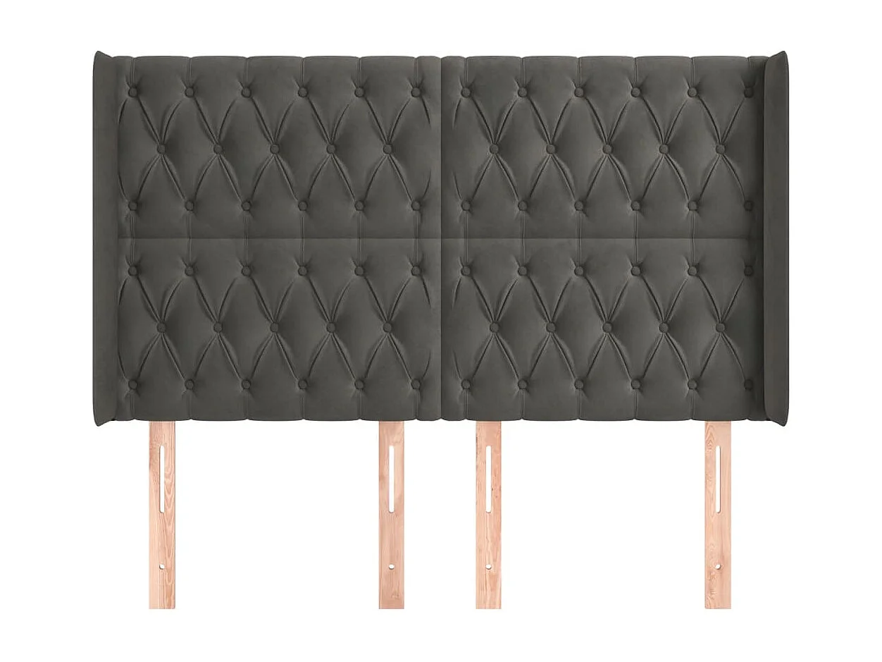 Cabecero | Cabezal de Cama | Mueble cabecero con orejas de terciopelo gris oscuro 163x16x118/128 cm