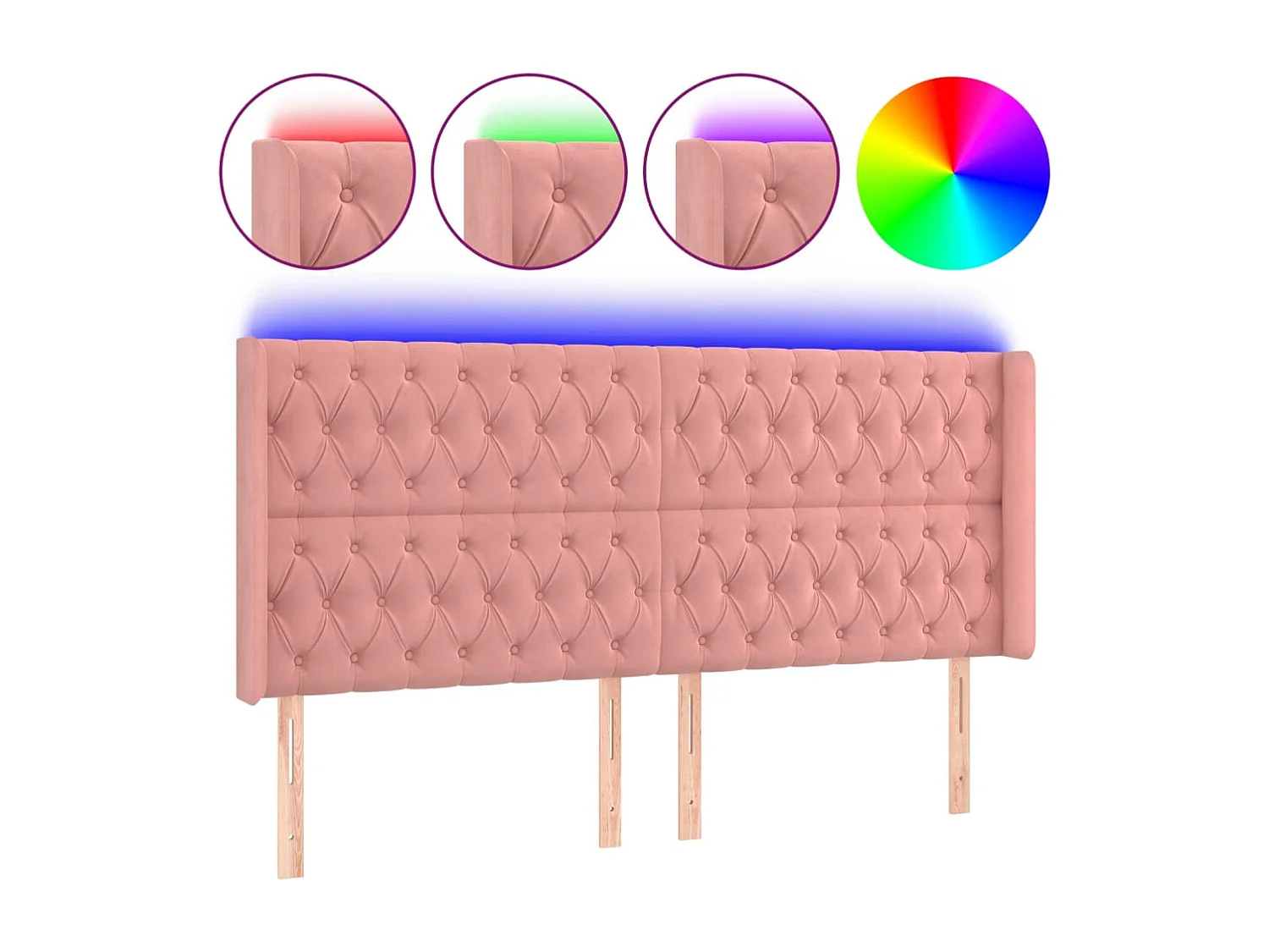 Tête de Lit | Panneau de tête pour lit Moderne à LED Rose 203x16x118/128 cm Velours