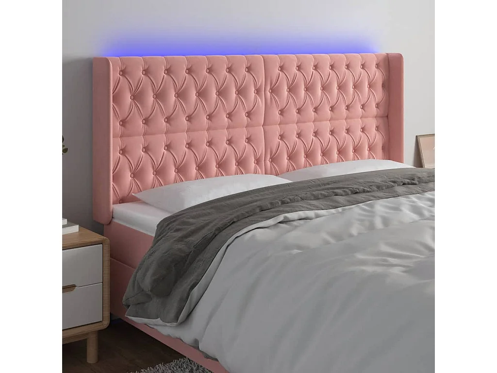 Hoofdbord | Hoofdeinde LED 203x16x118/128 cm fluweel roze
