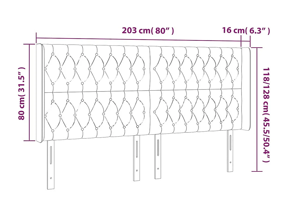 Hoofdbord | Hoofdeinde LED 203x16x118/128 cm fluweel roze