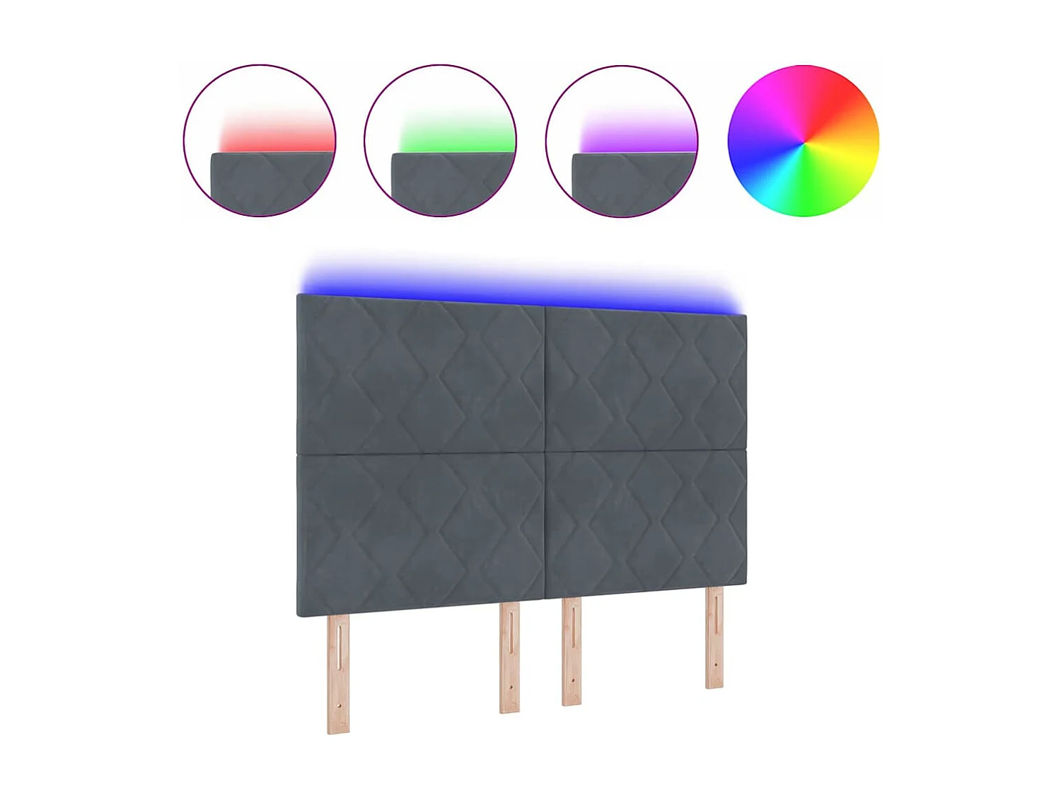 Mueble cabecero | Cabecero | Cabezal de cama LED Geométrico Manual Gris oscuro 144 cm Terciopelo