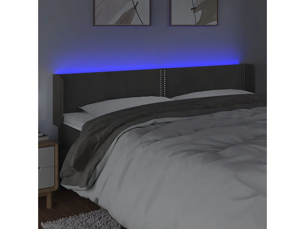 Hoofdbord | Hoofdeinde LED 163x16x78/88 cm fluweel donkergrijs