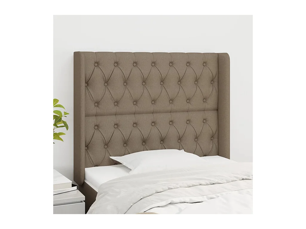 Cabecero | Cabezal de Cama | Mueble cabecero con orejas de tela gris taupe 93x16x118/128 cm