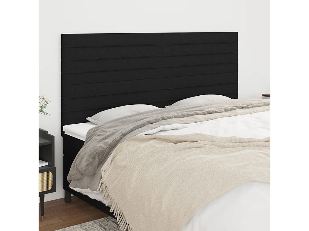 Cabeceros | Cabezal de cama | Mueble de cabecero 4 unidades de tela negro 90x5x78/88 cm