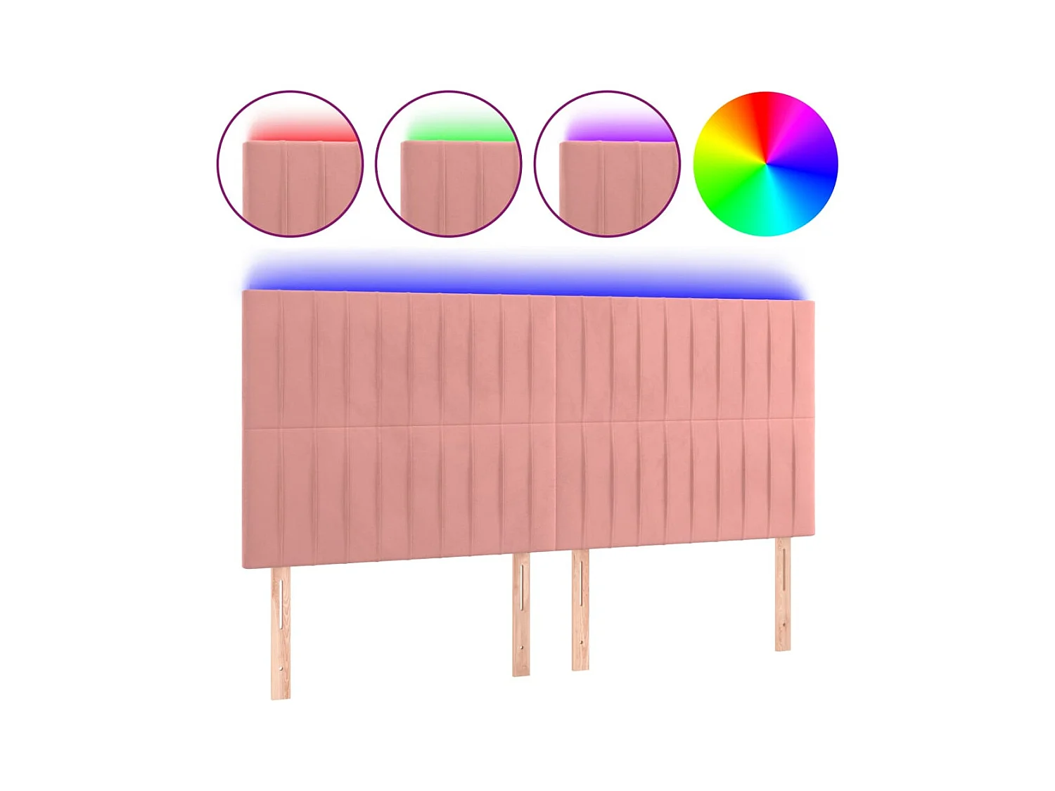 Cabecero | Cabezal de Cama | Mueble cabecero con luces LED terciopelo rosa 200x5x118/128 cm