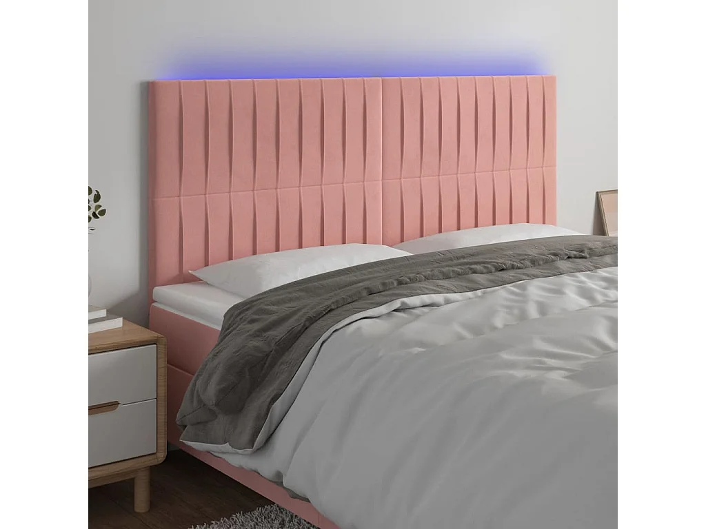 Tête de Lit | Panneau de tête pour lit Moderne à LED Rose 200x5x118/128 cm Velours
