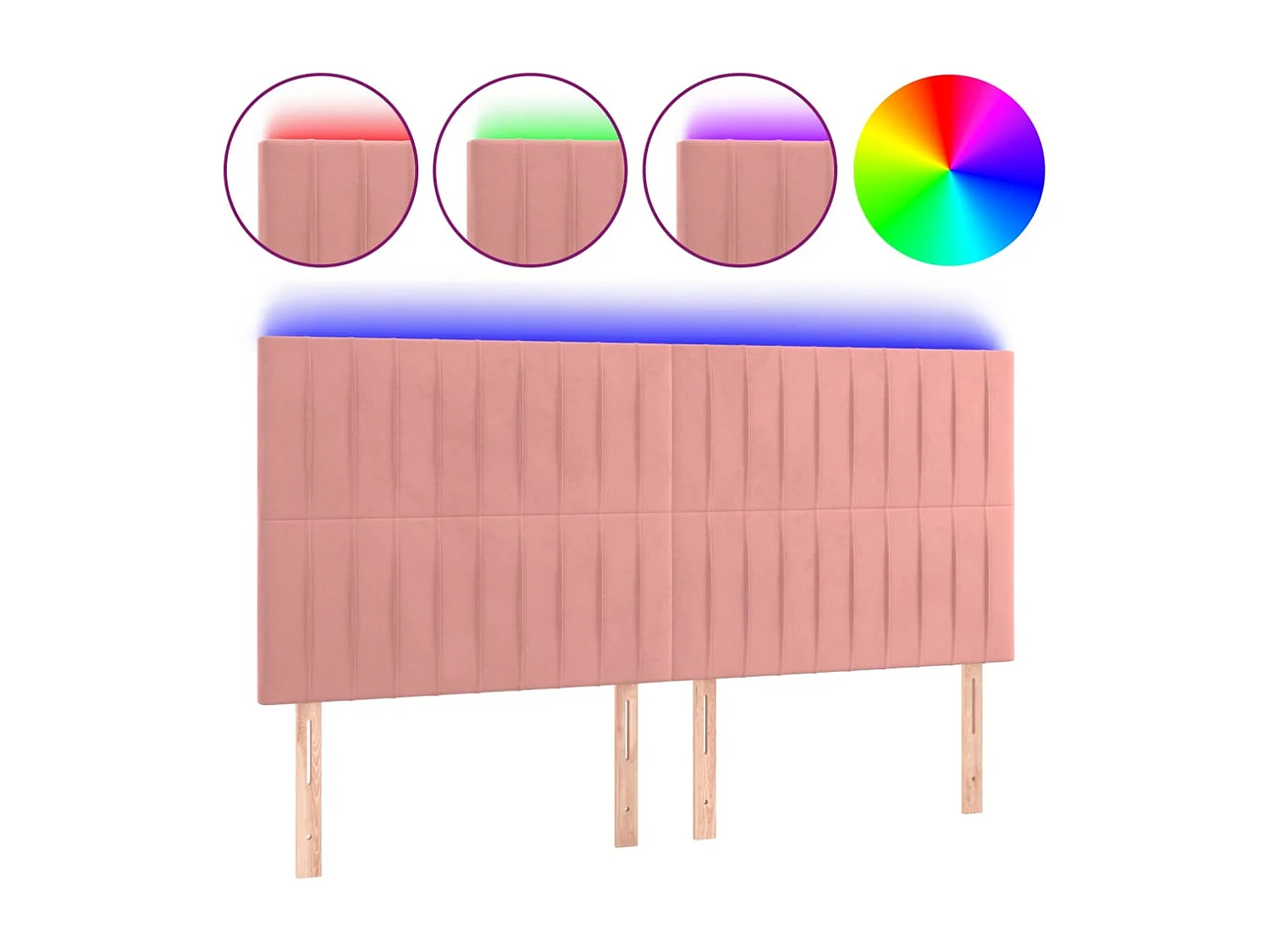 Tête de Lit | Panneau de tête pour lit Moderne à LED Rose 200x5x118/128 cm Velours