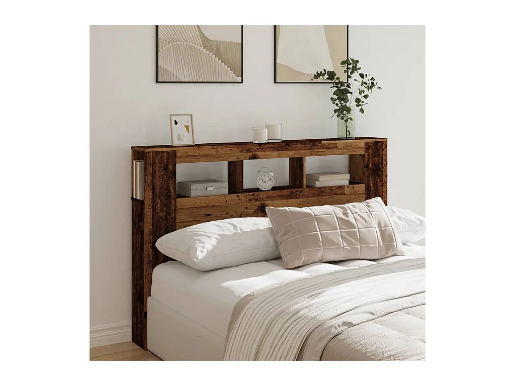 Cabecero | Cabezal de Cama | Mueble cabecero con LED madera ingeniería envejecida 160x18,5x103,5 cm