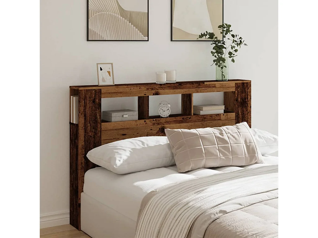 Tête de Lit | Panneau de tête pour lit Moderne à LED vieux bois 160x18,5x103,5cm bois d'ingénierie