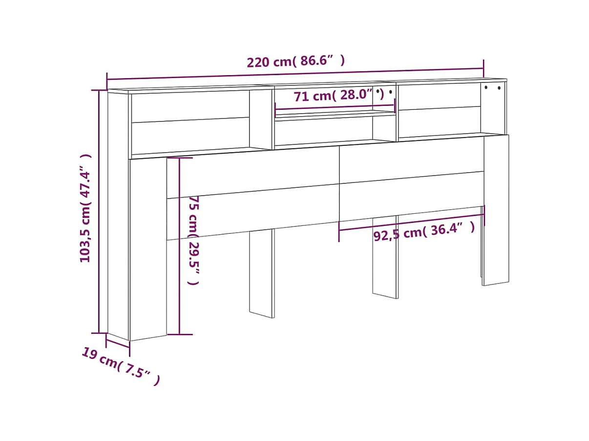Cabecero de Cama | Cabezal de Cama | Mueble cabecero blanco 220x19x103,5 cm