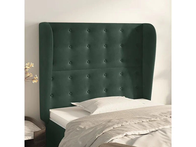 Cabecero | Cabezal de Cama | Mueble cabecero con orejas de terciopelo verde oscuro 103x23x118/128cm