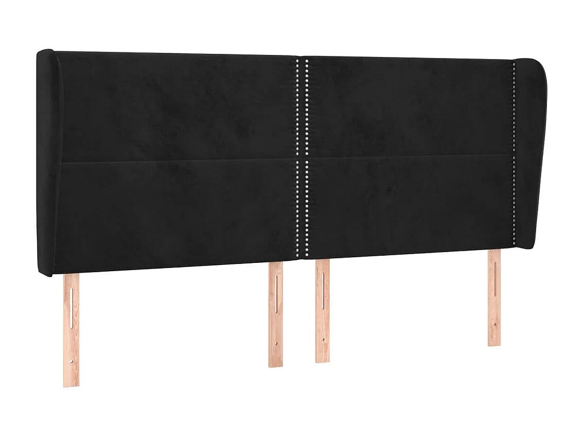 Tête de Lit | Panneau de tête pour lit Moderne avec oreilles Noir 203x23x118/128 cm Velours