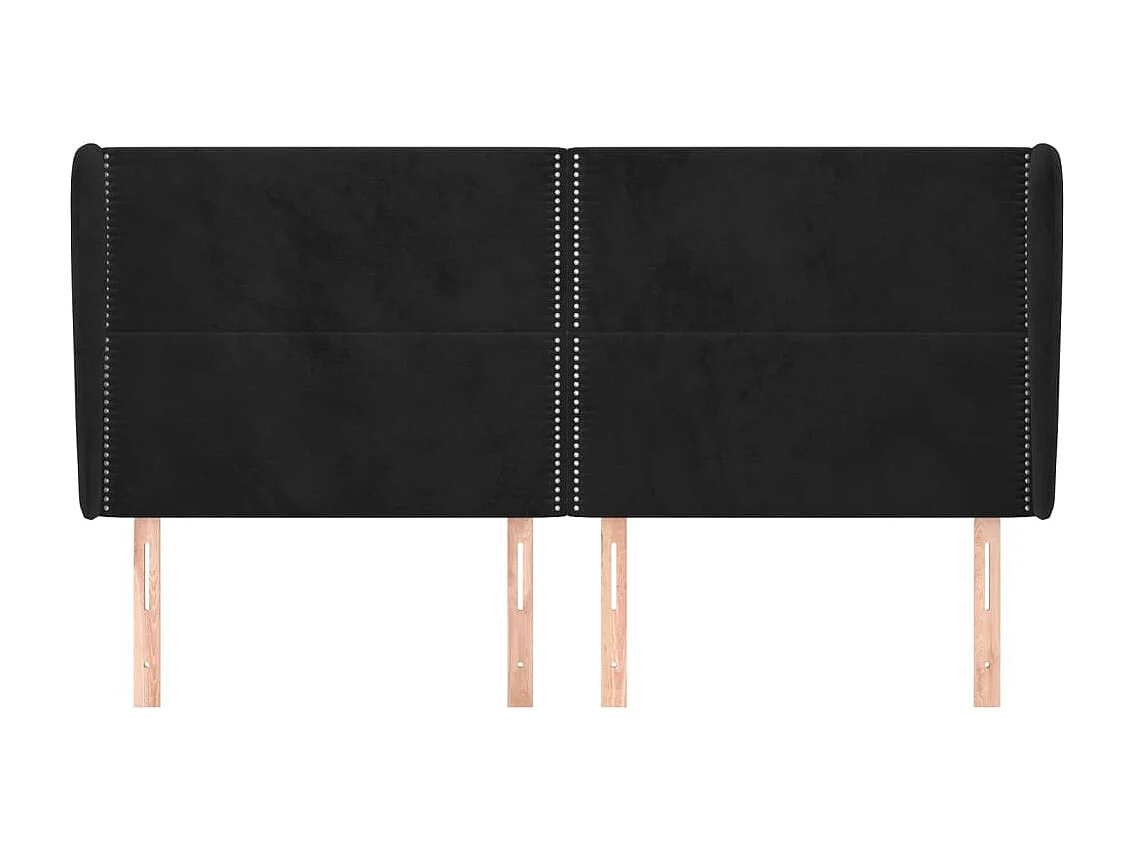 Tête de Lit | Panneau de tête pour lit Moderne avec oreilles Noir 203x23x118/128 cm Velours