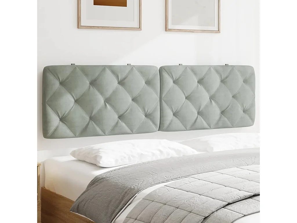 Cabecero de Cama | Cabezal de cama | Mueble de cabecero acolchado terciopelo gris claro 180 cm