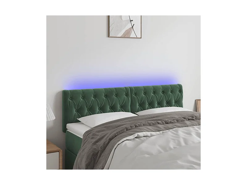 Tête de Lit | Panneau de tête pour lit Moderne à LED Vert foncé 160x7x78/88 cm Velours